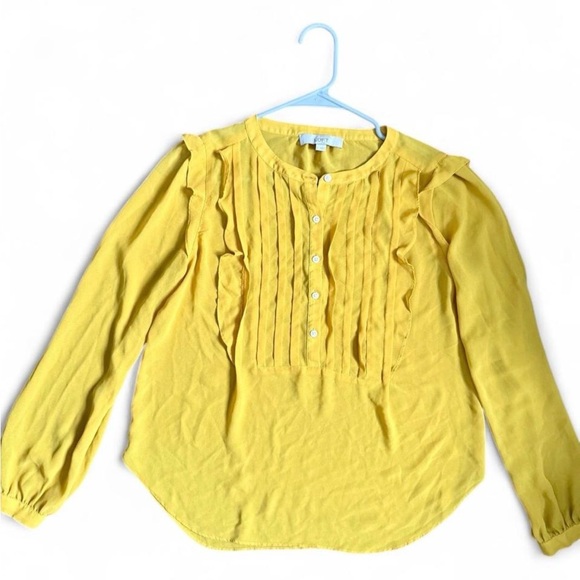 LOFT Mustard Yellow Ruffle Blouse - Picture 7 of 8